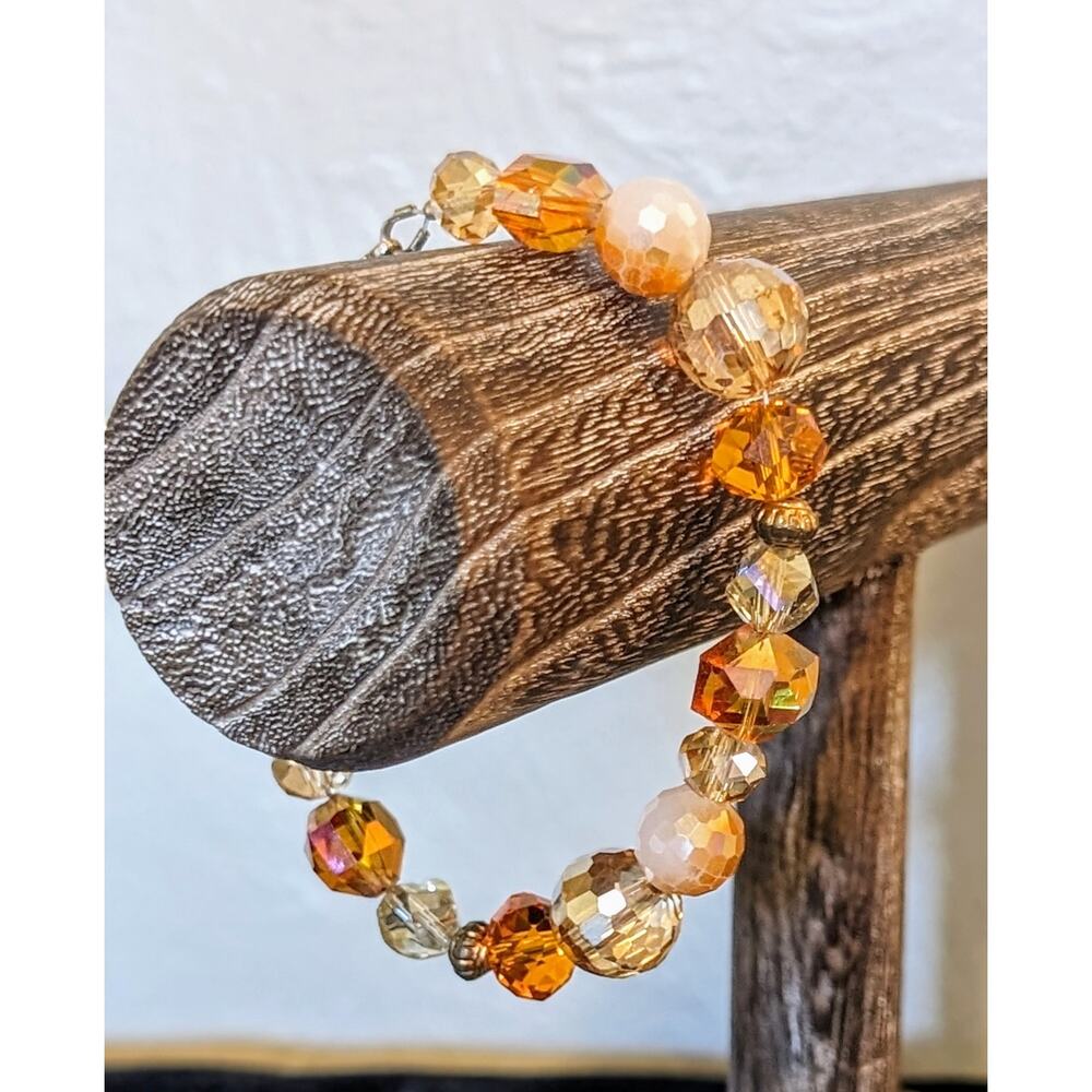 Orange Cream Crystal Glass Multi-Faceted Shaped Bead Bracelet